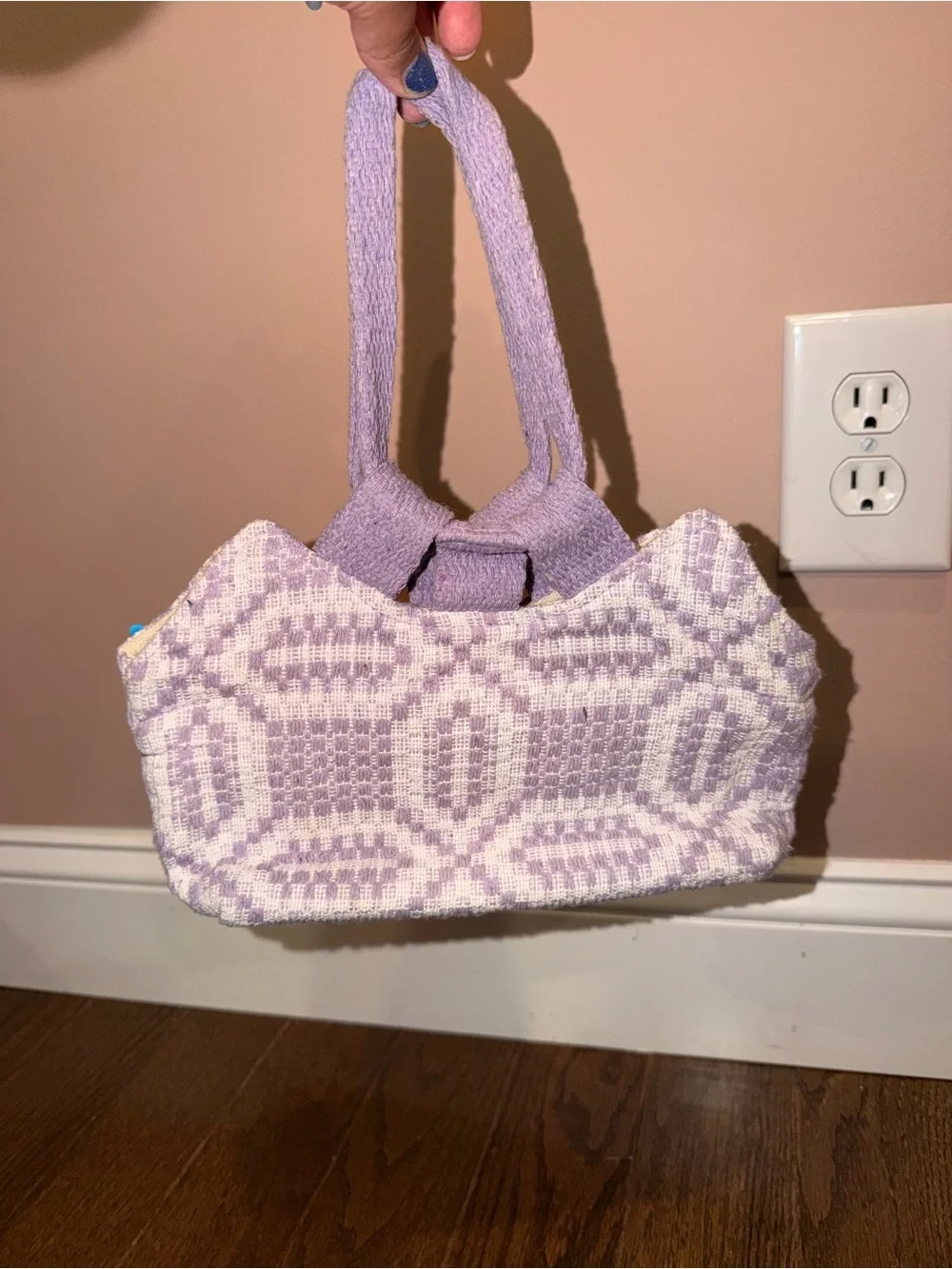 Cute Purple Kids Decorative Tote Bag with Flower & Doll Accents